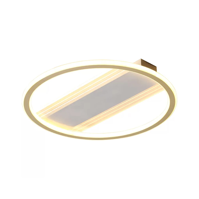 Simplicity LED Ceiling Fixture White Circular Semi Flush Mount with Metallic Shade in Warm/White Light, 16.5"/20.5" Width