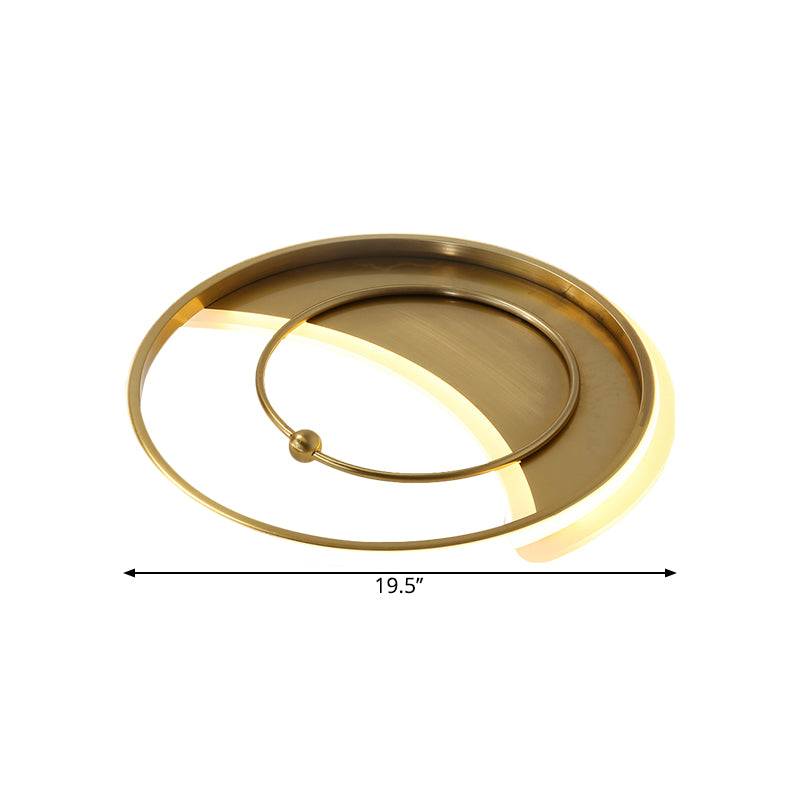 Metal Round Ceiling Lighting Minimalism LED Semi Flush Mount Lamp in Gold, Warm/White/3 Color Light