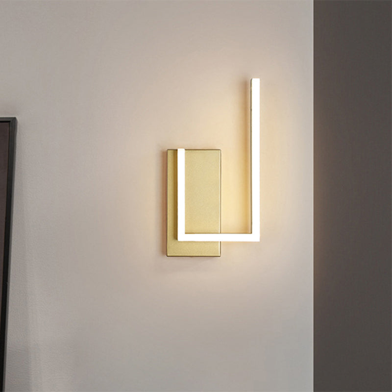 Right-Angle Linear Wall Lamp Simple Metal LED Gold Wall Sconce with Rectangle Backplate in Warm/White/3 Color Light
