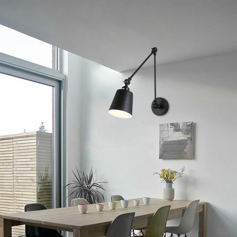 1 Light Metallic Wall Mount Light Contemporary Black/Rust Tapered Bedroom Wall Light Sconce with Adjustable Arm