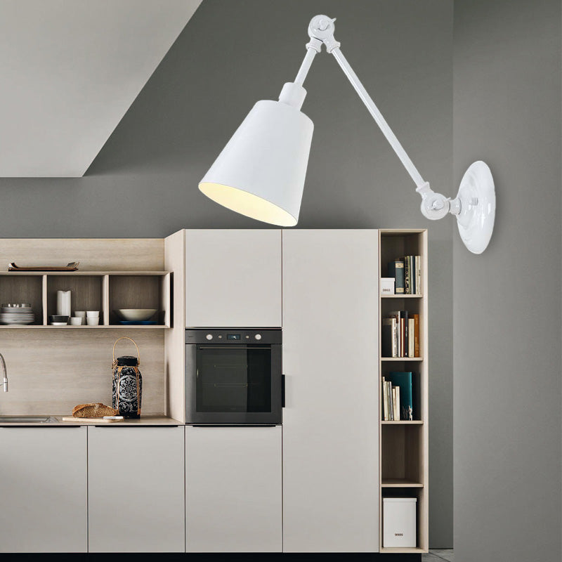 1 Light Metallic Wall Mount Light Contemporary Black/Rust Tapered Bedroom Wall Light Sconce with Adjustable Arm