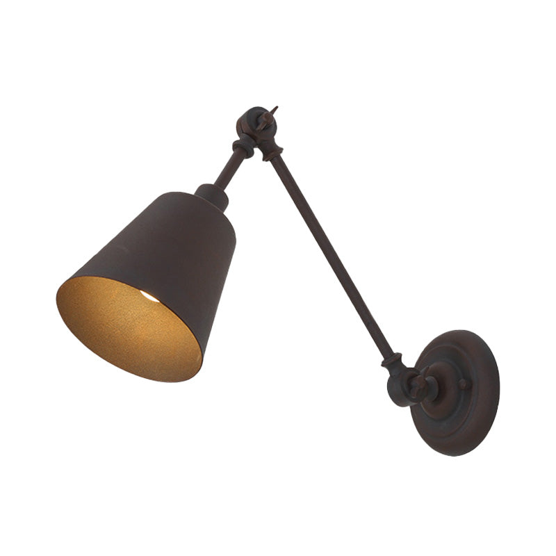 1 Light Metallic Wall Mount Light Contemporary Black/Rust Tapered Bedroom Wall Light Sconce with Adjustable Arm