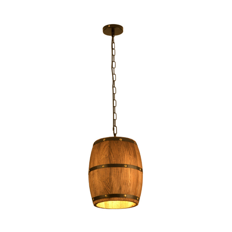 Barrel Restaurant Pendant Light Wood Creative Industrial 1 Light Hanging Light in Brown