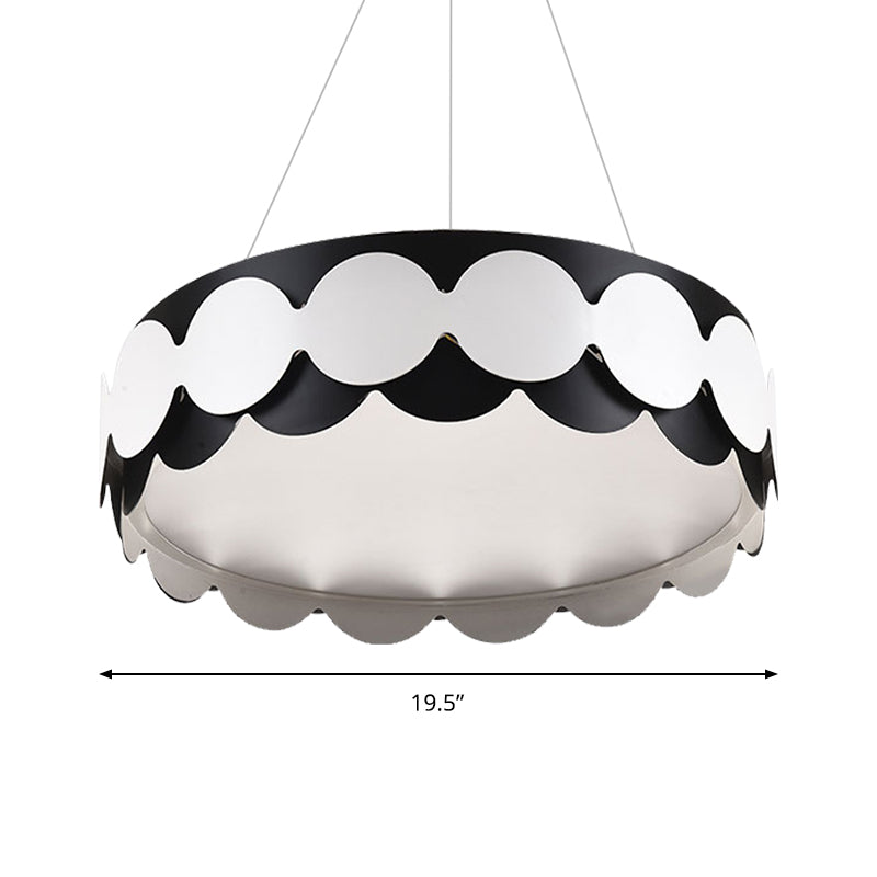 Colgante colgante de tambor chispeado de metal negro restaurante contemporáneo lámpara de colgante LED integrada en cálido/blanco/neutral