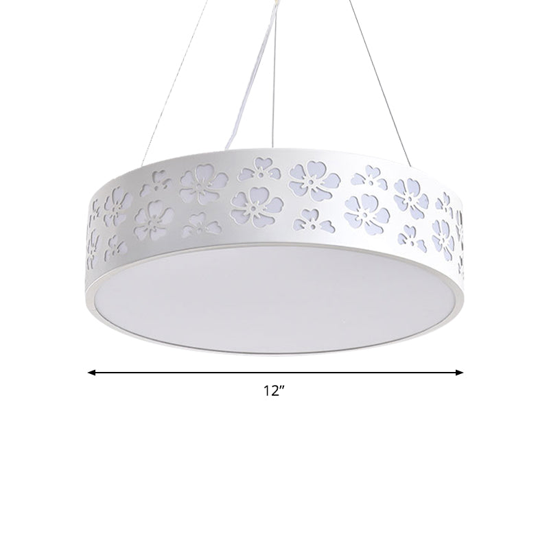 Luz de techo de metal nórdico de tambor Luz de techo blanco con flor grabada en luz blanca/cálida/natural, 12 "/15"/19 "de ancho