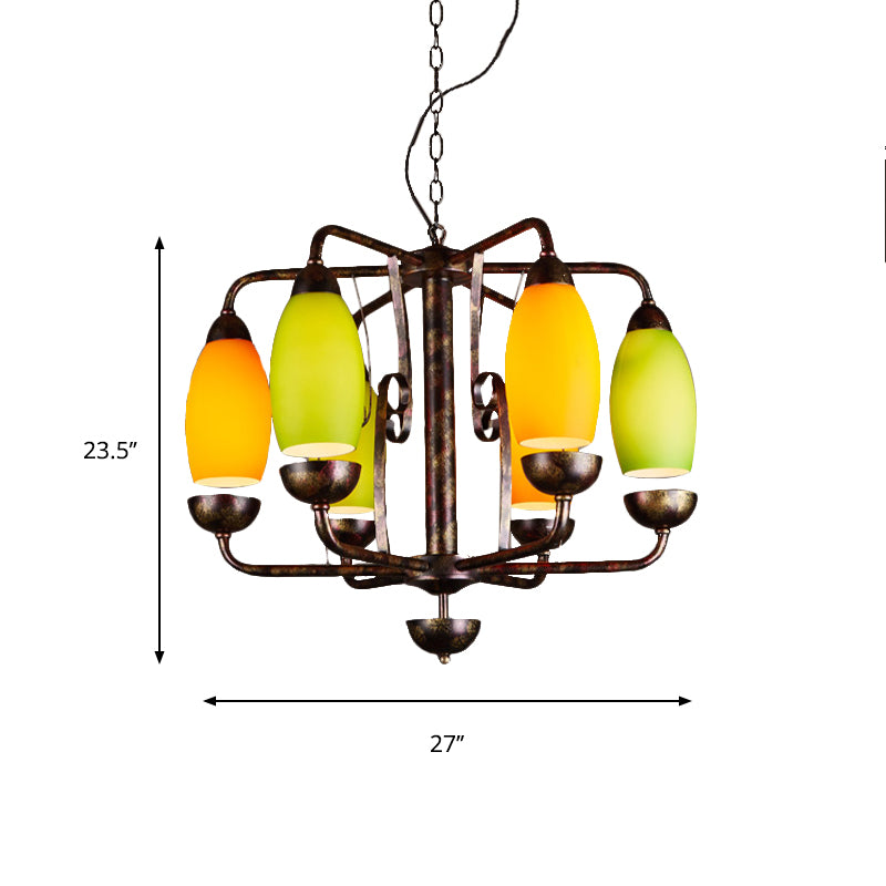 Industrial Antique Copper Pendant Light Yellow Melon 6 Lights Metallic Chandelier for Bar