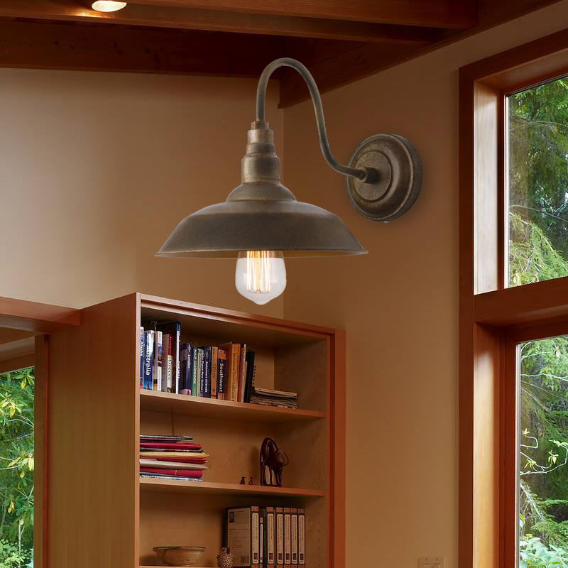 Lampada con funce murale di fienile in stile antico 1 illuminazione da parete con applique di ferro leggera con braccio a collo di ceso in bronzo/ruggine per camera da letto