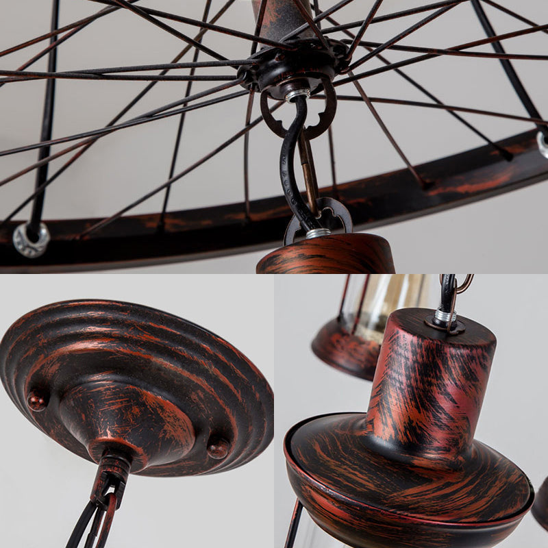 Coastal Lantern Hanging Lamp 7 Lights Clear Glass Chandelier Lighting in Rust with Wheel