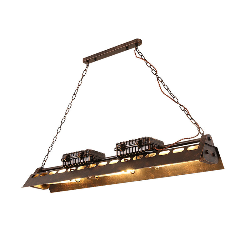 Metallic Train Shape Chandelier 3 Bulbs Industrial Creative Hanging Light in Rust for Cottage