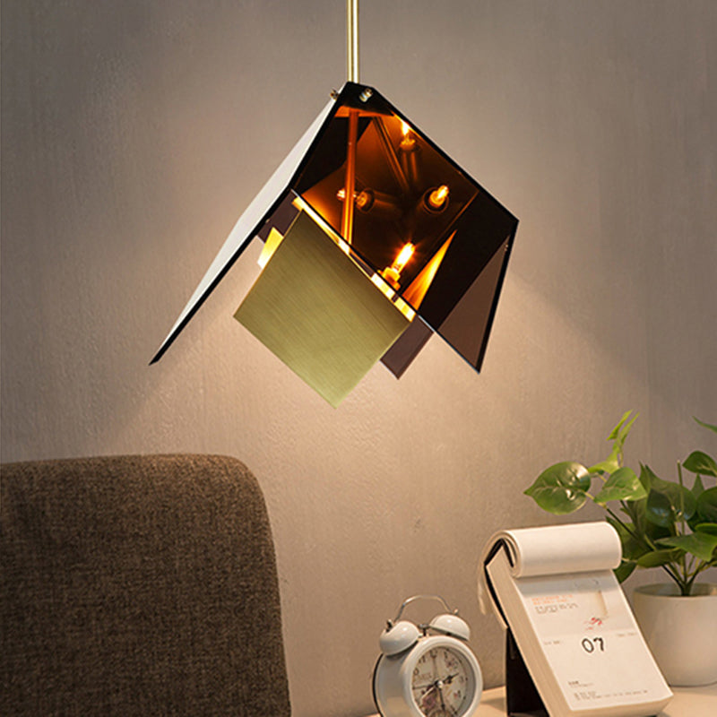 Origami Pendant Lamp Modernist Amber Glass 3 Lights Kitchen Led Hanging Ceiling Light Kit