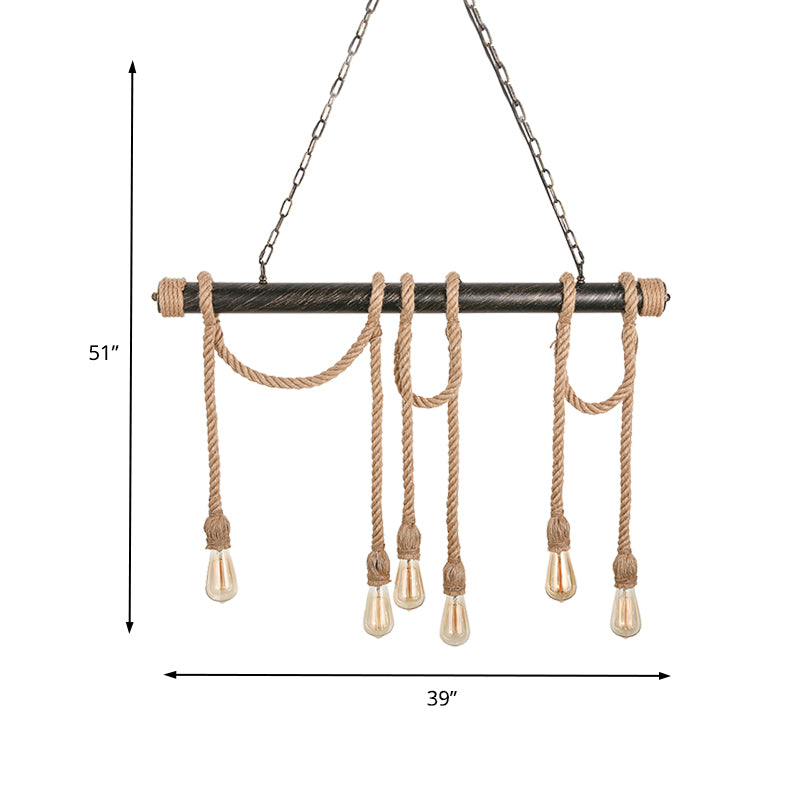 Verstelbaar touw blootgesteld eilandlicht retro industrieel 5/6-licht restaurant eiland plafondlicht in beige/lichtgeel