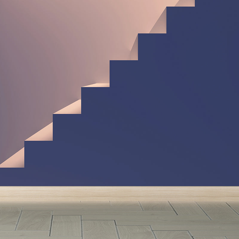 Big Underground Stairs Mural Wallpaper Blue Non-Woven Fabric Wall Decor, Washable, Custom Size