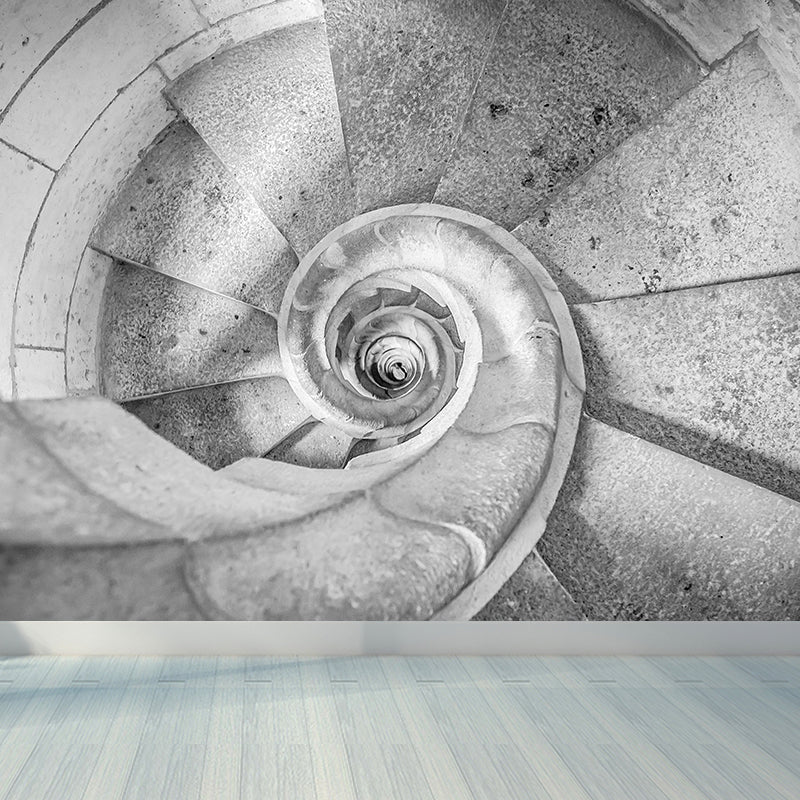 Giant Architecture Mural Decal Modern Hypnosis Cement Stairs Wall Art in Grey, Custom Made