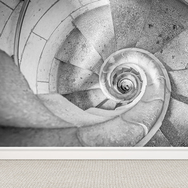 Giant Architecture Mural Decal Modern Hypnosis Cement Stairs Wall Art in Grey, Custom Made