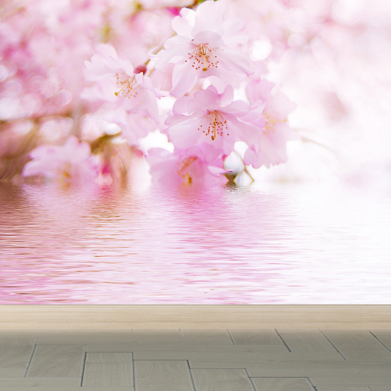 Fragrant Cherry Flowers Mural Decal for Living Room, Pink, Custom Size Available