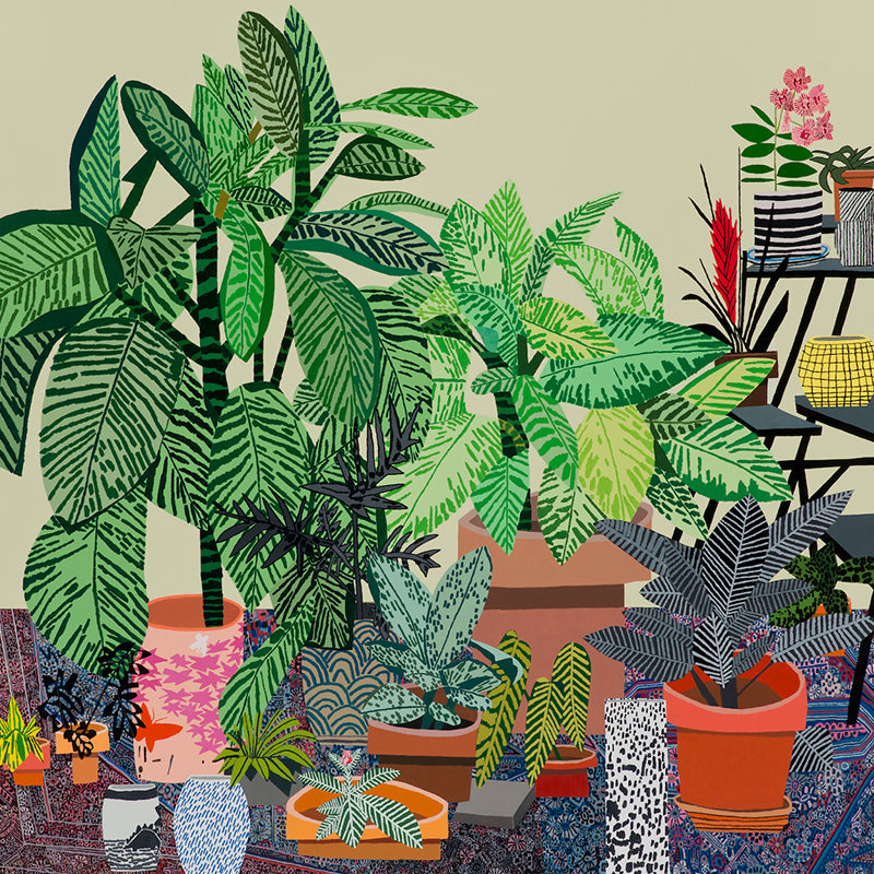 Potted Plant Wall Mural Contemporary Washable Living Room Wall Covering, Personalize