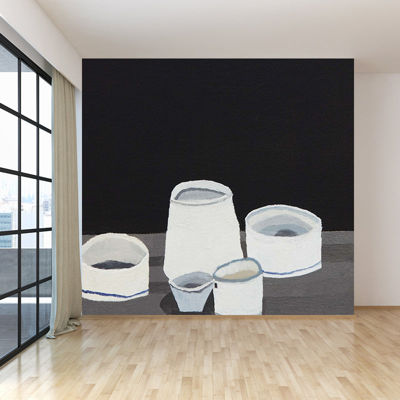 Extra Large Modern Mural Wallpaper in Black and White Tableware Wall Decor, Custom Printed