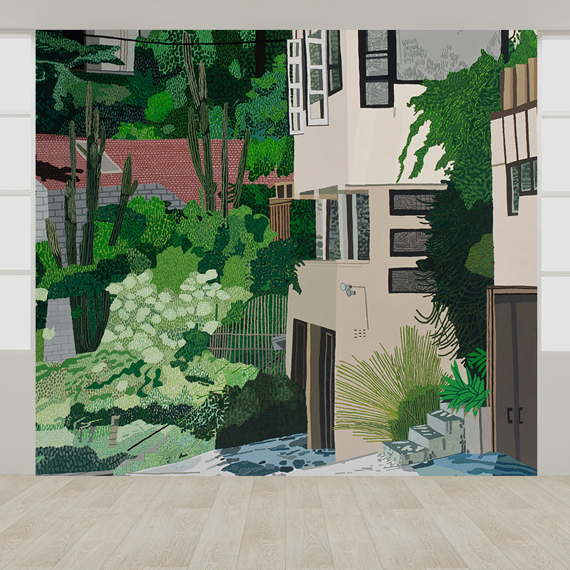 Green Human Landscape Mural Wallpaper Stain Resistant Modern Living Room Wall Covering
