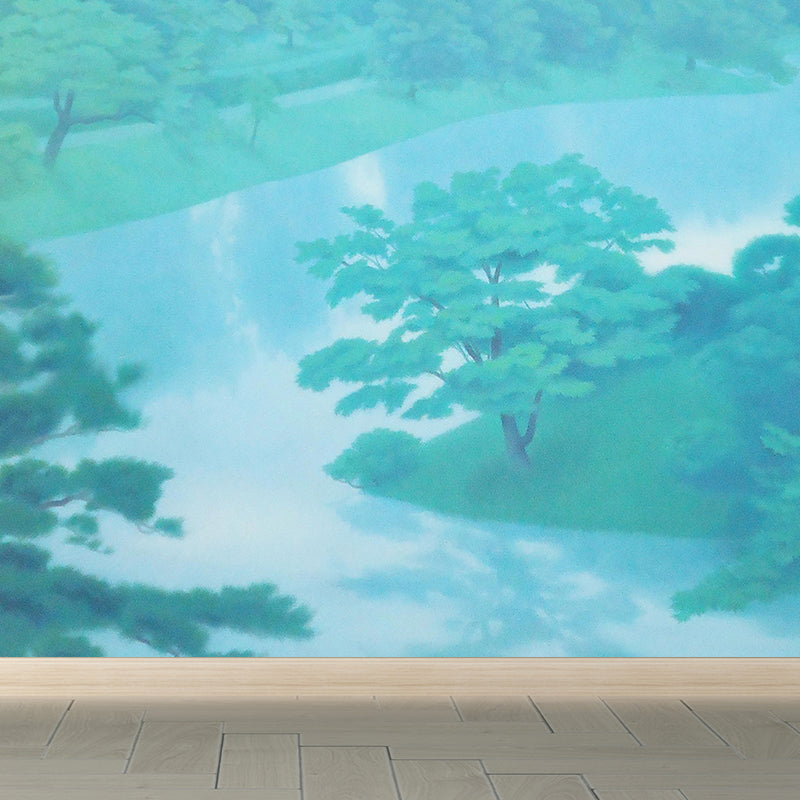 Contemporary Forest and River Mural Green Dining Room Wall Art, Custom Size Available