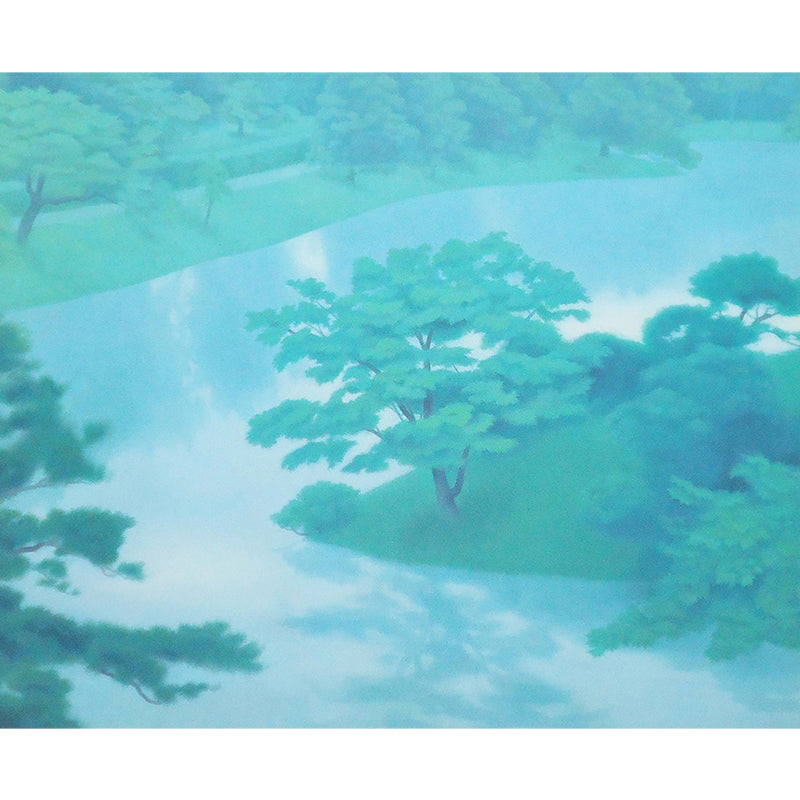 Contemporary Forest and River Mural Green Dining Room Wall Art, Custom Size Available