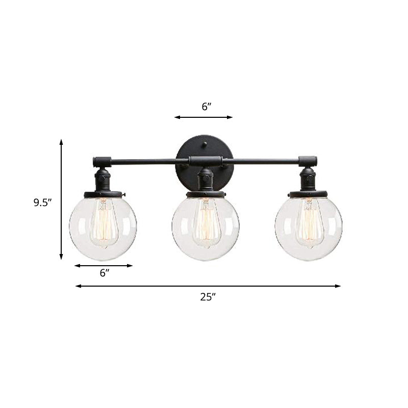 Schwarze 3 Lichter Leuchten Leuchten Licht Industrial Clear Glass Bubble Schatten Beleuchtung für den Freien