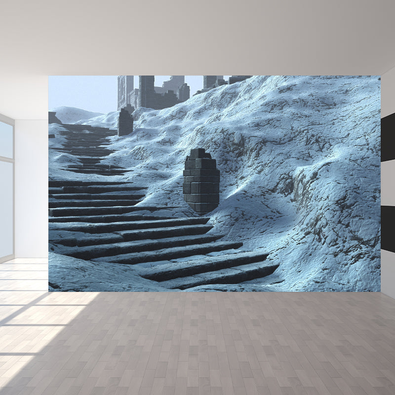 Contemporary Hill Stairs Mural Wallpaper White Outdoor Architecture Wall Covering