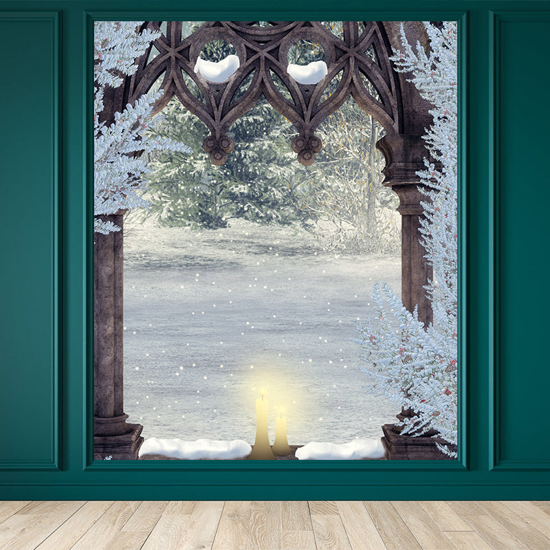 Contemporary Boys Mural Wallpaper Winter Pergola and Flowers Brown Wall Covering