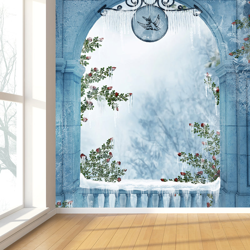 Modern Winter View Mural Wallpaper for Boys Bedroom Full Size Wall Covering in Blue