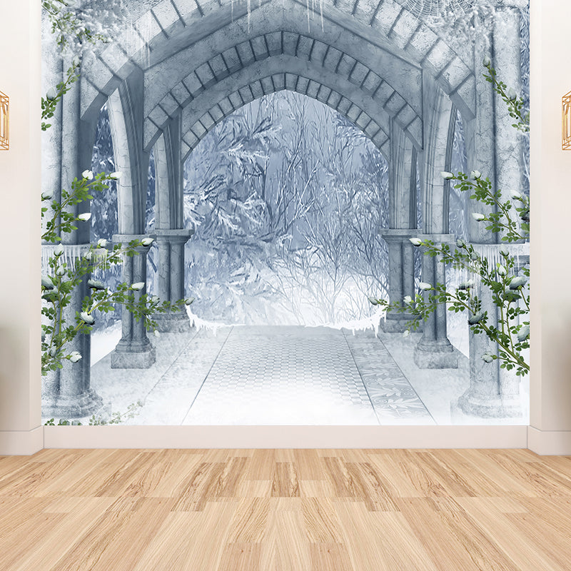 Contemporary Winter Bower Wall Mural White Decorative Wall Covering for Living Room