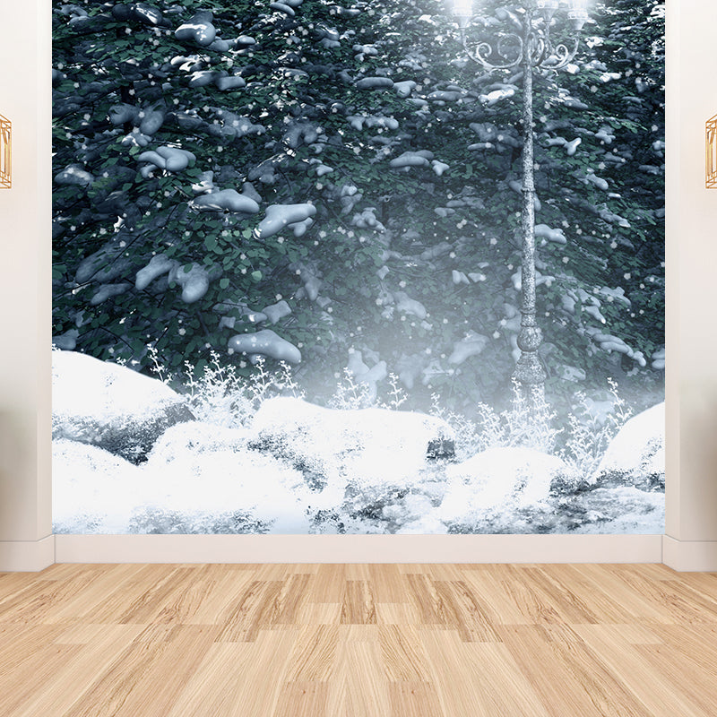 Modern Winter Forest Mural Non-Woven Texture Waterproof White Wall Art for Bedroom