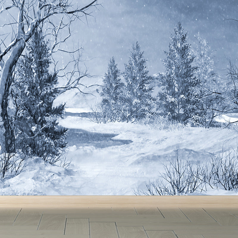 Non-Woven Decorative Wall Mural Modern Winter Botanical and Snowfield Wall Covering