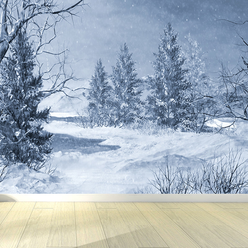 Non-Woven Decorative Wall Mural Modern Winter Botanical and Snowfield Wall Covering