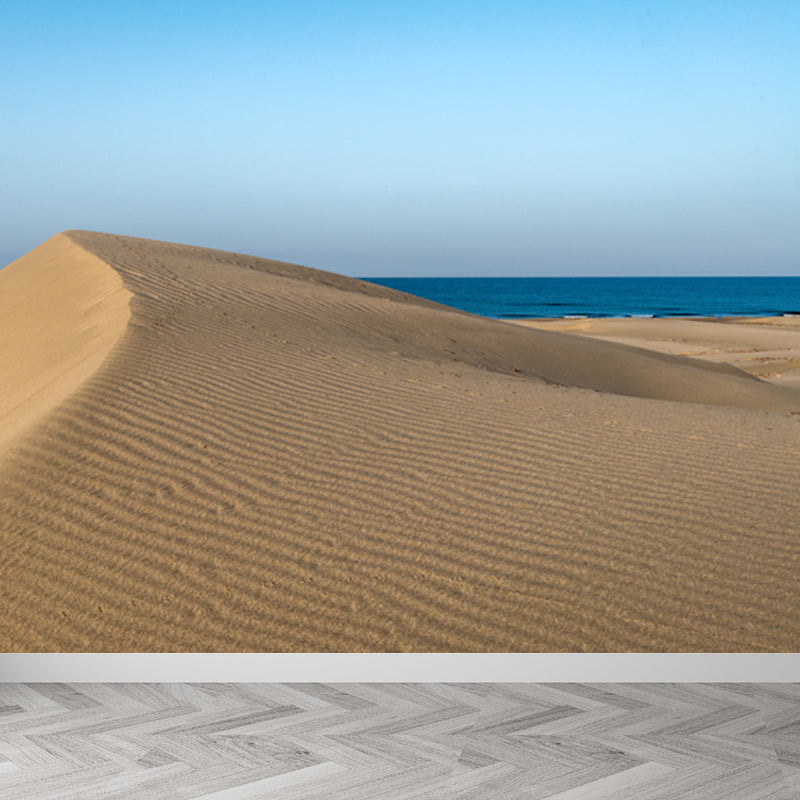 Yellow Modern Mural Decal Big Sand Dune and Distant Sea Skyline Wall Art for Living Room