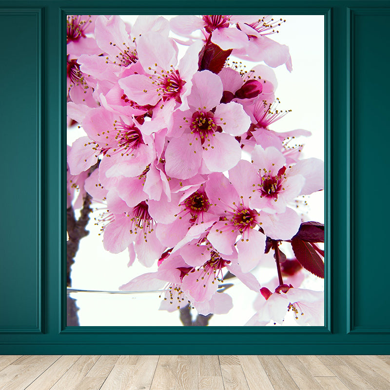 Pink Flower Blossom Wall Mural Moisture Resistant Modern Living Room Wall Covering