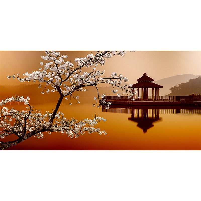 Cherry and Lake Wall Mural Modern Decorative Dining Room Wall Art, Custom Size Available