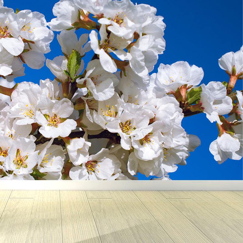 Whole Cherry Wall Mural for Bedroom Floral Print Wall Art in Blue for Interior Decor