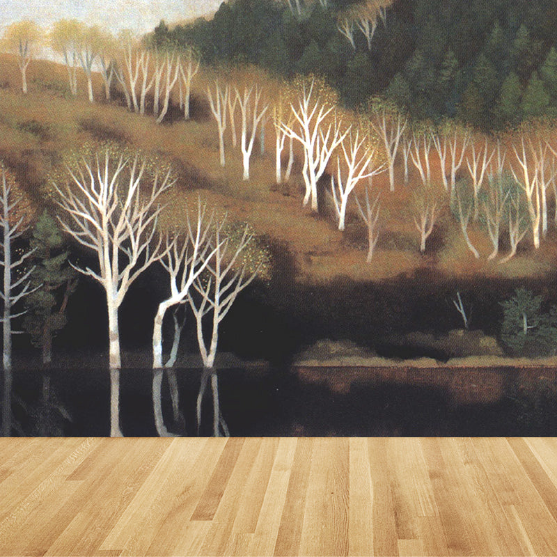 Blackish Green Woodlands Wall Mural for Decoration Contemporary Guest Room Wall Art