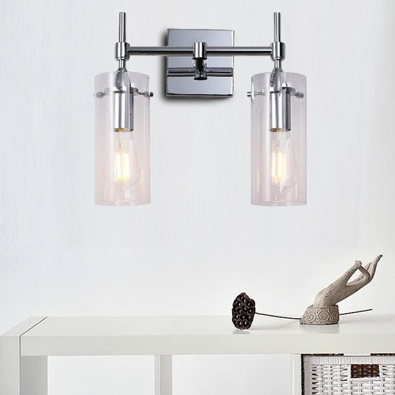 Chrom-/Nickelzylinder-Schatten Wandbeleuchtung modernes klares Glas 2-Licht-Esszimmer Leuchte Leuchte