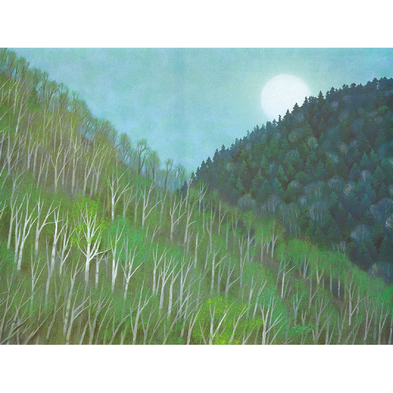 Big Grove and Moon Mural Wallpaper Contemporary Relaxing Botanical Wall Covering in Green