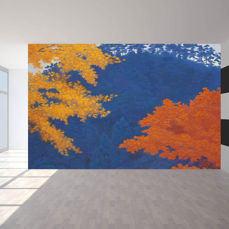 Extra Large Maple Trees Mural Wallpaper Modern Chilling Forest Wall Covering in Blue