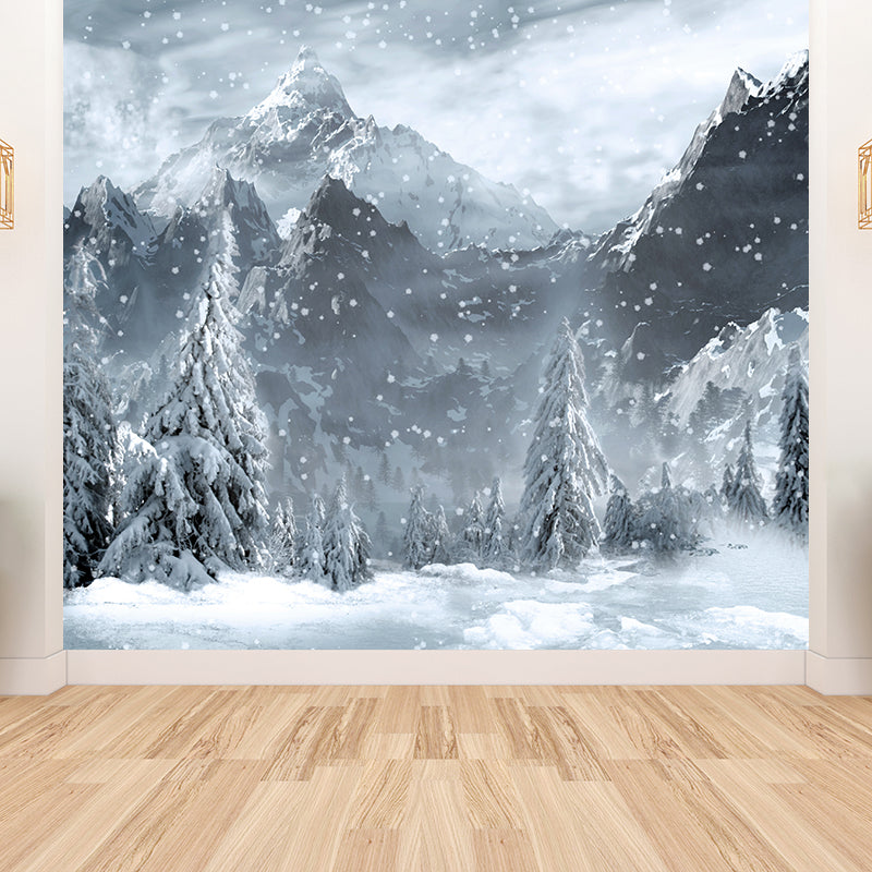 White Snowy Mountains Mural Moisture Resistant Contemporary Bathroom Wall Covering