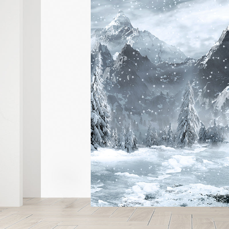 White Snowy Mountains Mural Moisture Resistant Contemporary Bathroom Wall Covering