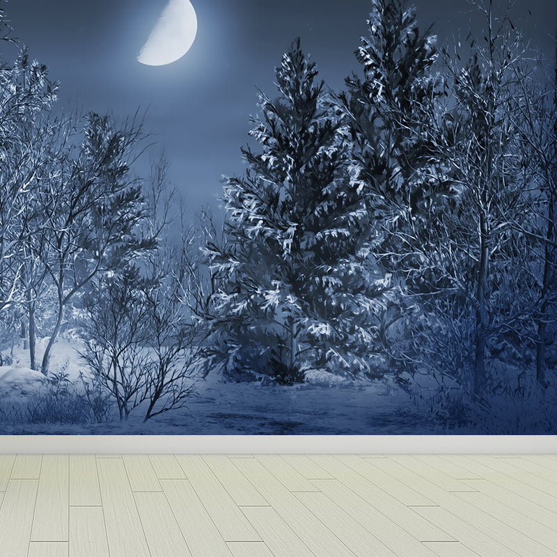 Gray Moon and Trees Mural Wallpaper for Decoration Modern Living Room Wall Covering
