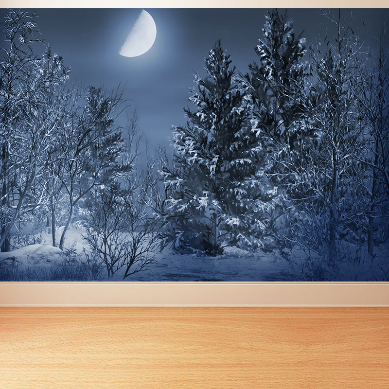 Gray Moon and Trees Mural Wallpaper for Decoration Modern Living Room Wall Covering