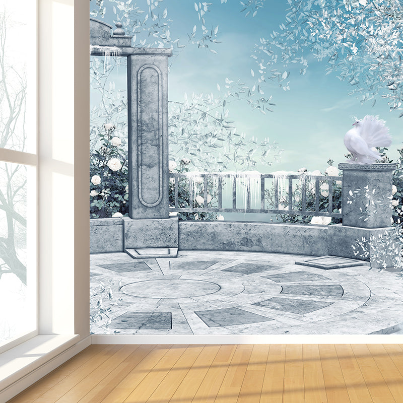 Stain Resistant Winter Courtyard Mural Non-Woven Texture Modern Wall Decor for Girls Room