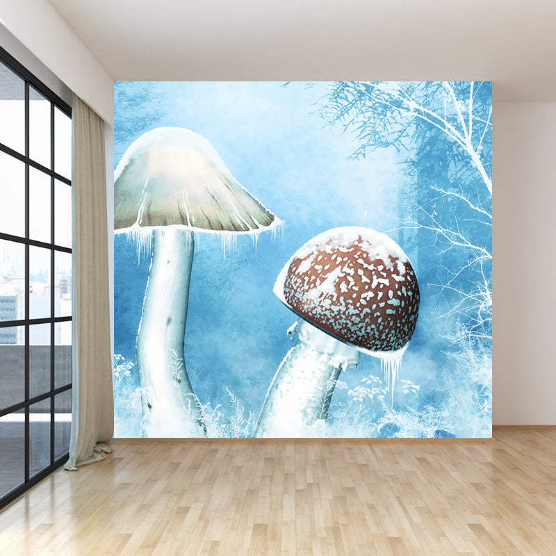 Frozen Trees and Mushrooms Mural Wallpaper for Living Room Winter Wall Art, Custom