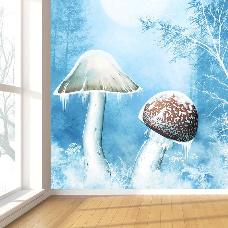 Frozen Trees and Mushrooms Mural Wallpaper for Living Room Winter Wall Art, Custom