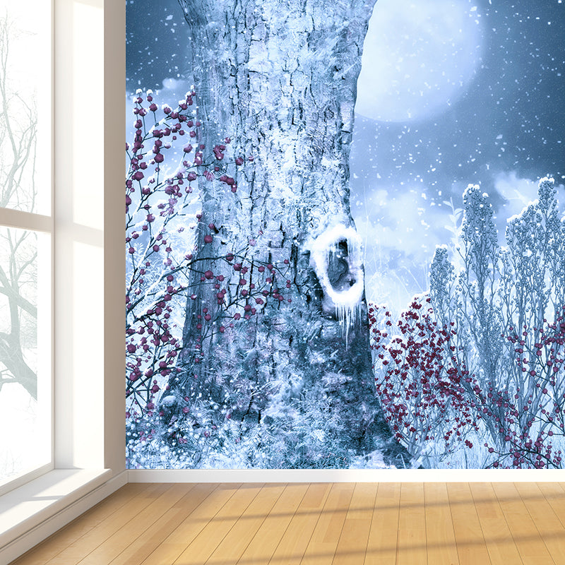 White Moon and Tree Mural Wallpaper Moistureproof Modern Adults Room Wall Covering