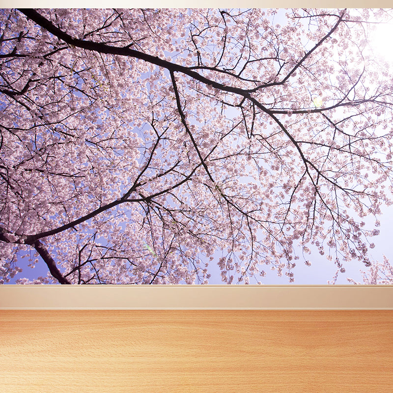 Big Cherry Forest Mural Decal Pink Non-Woven Fabric Wall Covering for Living Room, Custom Size