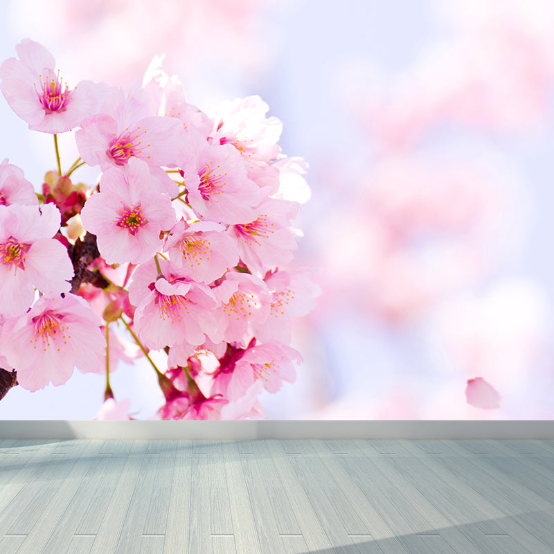 Pink Cherry Flower Wall Mural Moisture Protection Modern Living Room Wall Covering